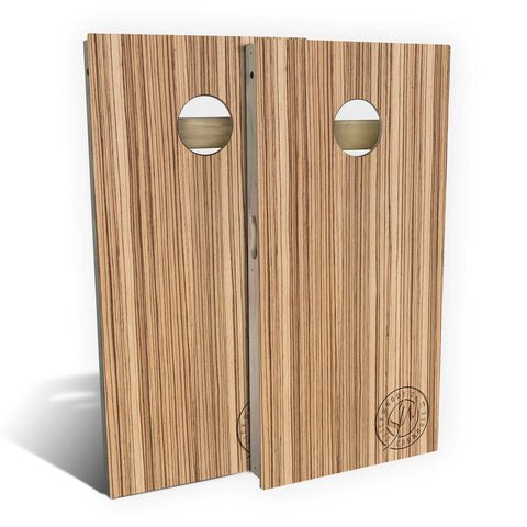 Skip's Garage Zebra Wood All-Weather Cornhole Board Set - Regulation 2x4 (24" x 48") - Includes (2) Boards, (8) Bags, (1) Carry Case & 2 Board Edge Lights