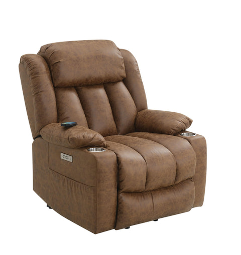 Acme Omarion Faux Leather Power Recliner with Lift/Heating and Massage in Brown