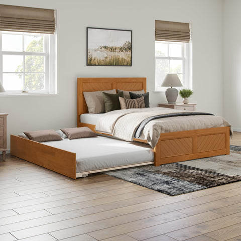 AFI, Canyon Full Platform Bed with Matching Footboard & Full Trundle, Light Toffee