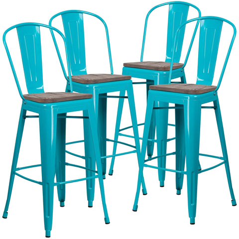 Flash Furniture Lily 30" High Silver Metal Barstool with Back and Wood Seat (Pack of 1)