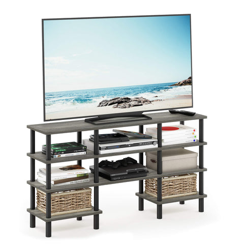 Furinno Turn-N-Tube 4-Tier Multipurpose Wide Shelf TV Stand, French Oak Grey/Black