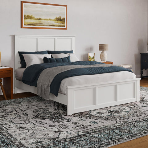 AFI, Charlotte Queen Solid Wood Low Profile Platform Bed with Matching Footboard, White