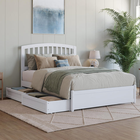 AFI Lucia Full Platform Bed with Panel Footboard & 2 Storage Drawers in White