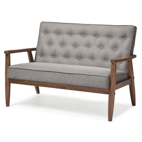 Baxton Studio Sorrento Mid-Century Retro Modern Grey Fabric Upholstered Wooden 2-Seater Loveseat