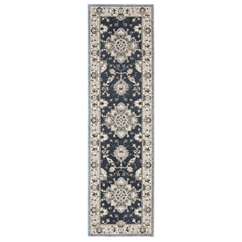 Oriental Weavers Ellington Area Rug - ELL08-2'3" x 7'6" - in Blue/Blue - Vintage Inspired, Stain Resistant, Family and Pet Friendly, Entryway, Hallway Runner Rug