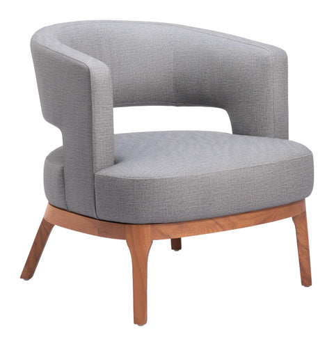 Zuo Penryn Accent Chair Slate Gray, Gray Accent Chair, Modern Style, Faux Linen, Cozy Polyester Linen Fabric, Solid Ash Wood, Indoor Living, 26.8" W x 27.2" D x 27.2" H, Non-Stackable