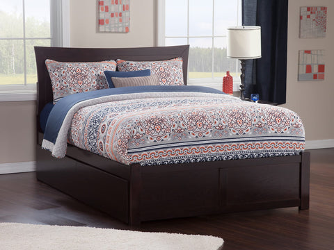 Metro Queen Platform Bed with Flat Panel Footboard and Turbo Charger with Urban Bed Drawers in Espresso
