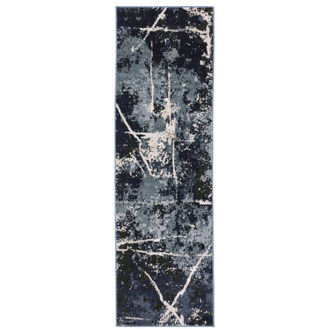 Oriental Weavers Caravan Area Rug - 7150B - 2'3" x 7'6" - in Blue/Grey - Modern Style, Stain Resistant, Family and Pet Friendly, Entryway, Hallway Runner Rug