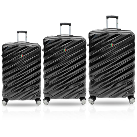 TUCCI Italy STORTO 3PC Hardside Luggage Set (20", 24", 28") - Black