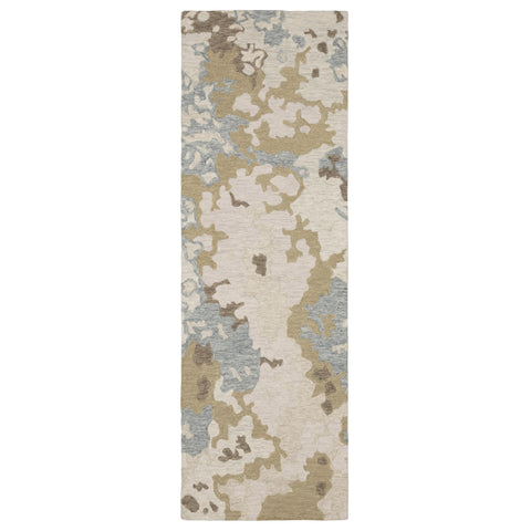 Oriental Weavers Kipton Hand-Made Wool Area Rug - KIP06-2'6" x 8' - in Beige/Blue - Modern Style, Hand-Made Wool Rugs, Entryway, Hallway Runner Rug