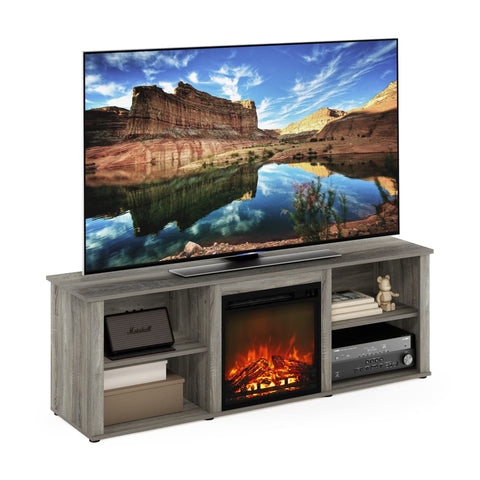 Furinno Classic 70 Inch TV Stand with Fireplace French Oak Grey