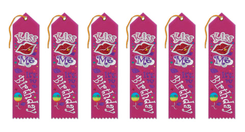 Beistle 6-Pack Kiss Me, It's My Birthday Jeweled Ribbon, 2-Inch by 8-Inch