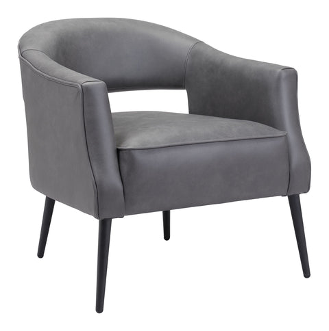 Zuo Berkeley Accent Chair Vintage Gray, Gray Accent Chair, Modern Style, Faux Leather, Plush and Durable Faux Leather Fabric, Plywood, Indoor Living, 28" W x 29.9" D x 29.1" H, Non-Stackable