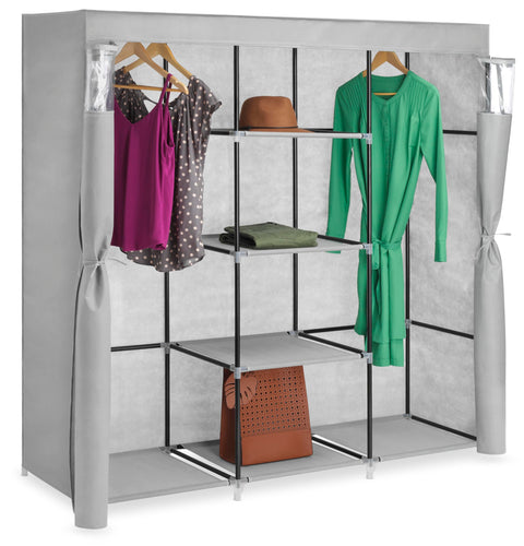 Whitmor, Gray Covered Wardrobe with Center Shelves