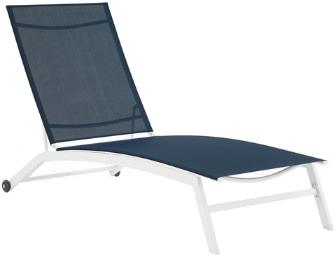 Crosley Furniture Weaver Reclining Sling Outdoor Chaise Lounge Chair with Wheels for Patio, Deck, and Pool, Navy
