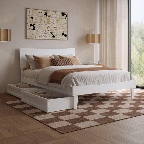 AFI, Phoenix Full Wood Platform Bed with Storage Drawers, White