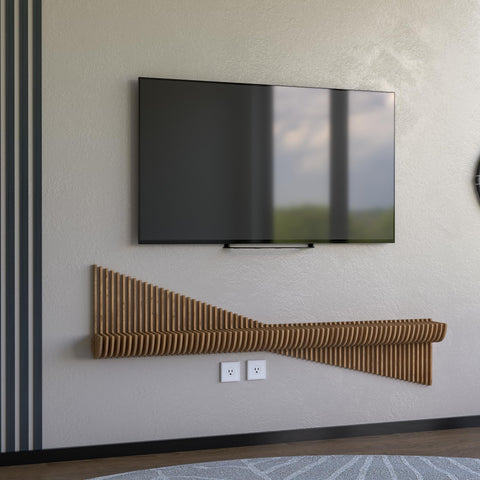 BATAMEX Parametric 60 inch Floating Shelf TV Unit Modern Geometric Wooden Wall Piece Decor Natural Oak Color 3D Wavy Living and Gaming Room Shelf