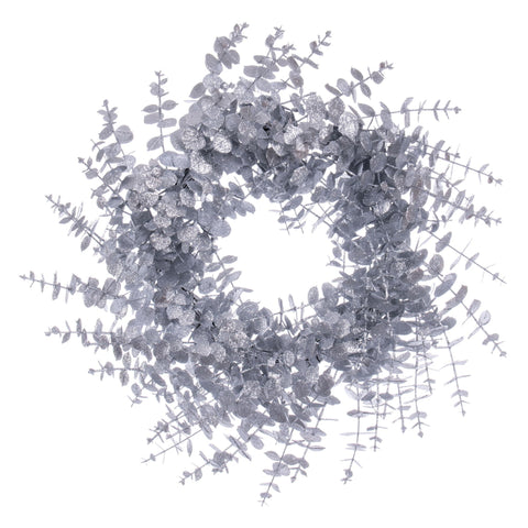 Vickerman 24" Silver Artificial Eucalyptus Glitter Wreath.
