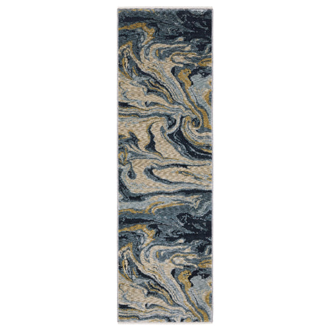 Oriental Weavers Capella Area Rug - CAP10-2'3" x 7'6" - in Navy Blue/Teal - Modern Style, Stain Resistant, Family and Pet Friendly, Entryway, Hallway Runner Rug