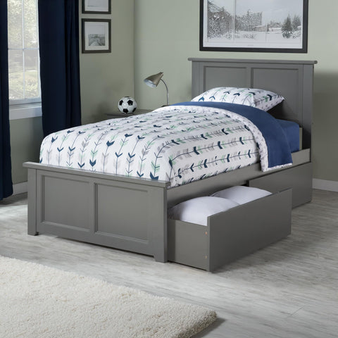 AFI, Madison Twin XL Platform Bed with Matching Footboard & Storage Drawers, Grey