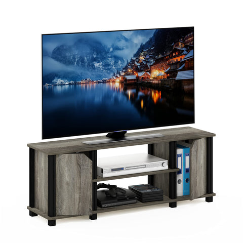 Furinno Brahms TV Stand Entertainment Center with Shelves and Storage for TV Size up to 45 Inch, French Oak/Black