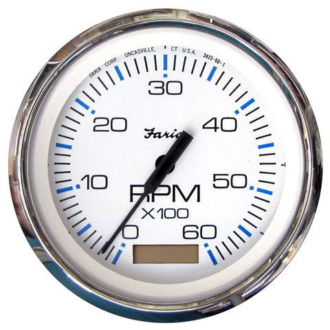 Faria 33832 Chesapeake Tachometer Gauge with Hourmeter 7000 RPM - White SS, 4"