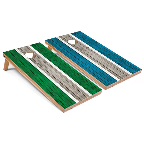 Skip's Garage Kelly and Turquoise Striped All-Weather Cornhole Boards - PVC - Include Carrying Case