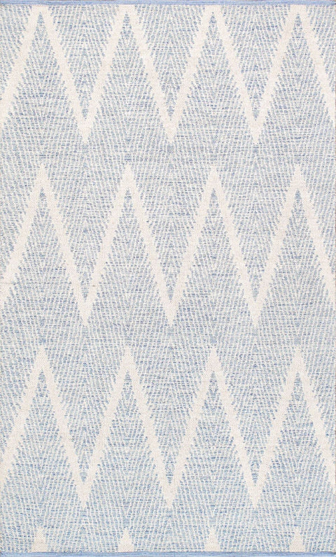 Pasargad Home Simplicity Collection Flat Weave Cotton Aqua/Ivory Area Rug- 8' 0'' X 10' 0''