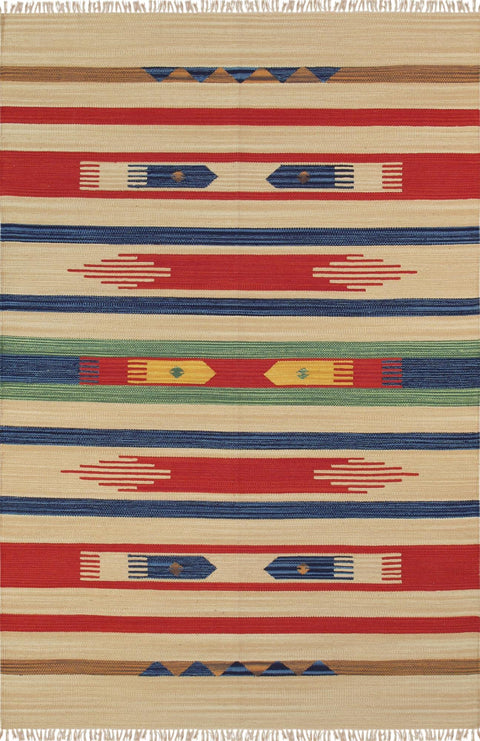 Pasargad Home Kilim Collection Flat Weave Cotton Beige/Multicolor Reversible Rug-10' 0'' X 10' 0''