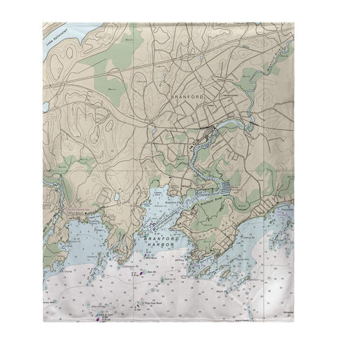 Betsy Drake Branford Harbor, CT Nautical Map Fleece Throw Blanket 60 X 50 Inches
