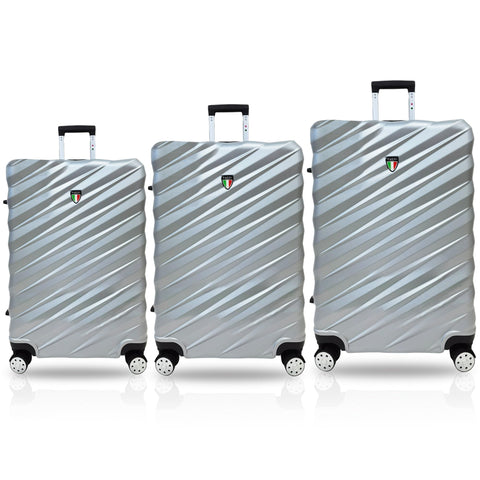 TUCCI Italy STORTO 3PC Hardside Luggage Set (20", 24", 28") - Silver