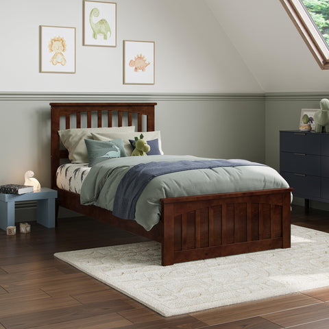 AFI, Becket Twin Solid Wood Low Profile Platform Bed with Matching Footboard, Walnut