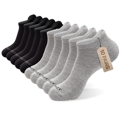 MONFOOT Men's/Women's 10 Pairs Athletic Cushion Running Performance Heel Tab Ankle Socks, Grey/Black Large Multipack