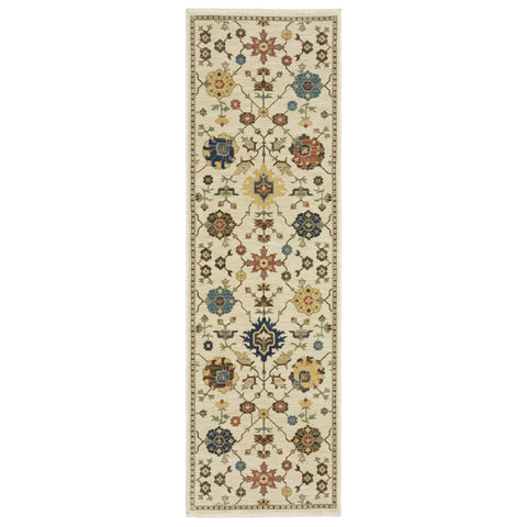 Oriental Weavers Francesca Area Rug - FR02M - 2'3" x 7'6" - in Ivory/Gold - Vintage Inspired, Stain Resistant, Family and Pet Friendly, Entryway, Hallway Runner Rug