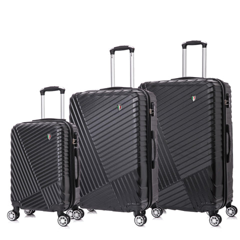 TUCCI Italy VOLARO 3PC Hardside Luggage Set (20", 24", 28") - Black