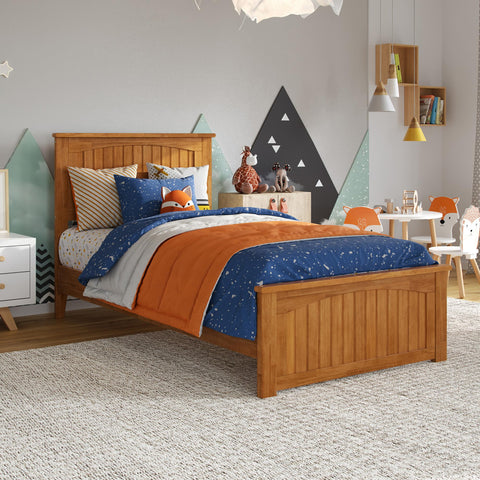 AFI Naples Twin Solid Wood Low Profile Platform Bed with Matching Footboard in Light Toffee