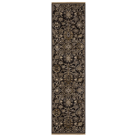Oriental Weavers Acacia Machine Woven Area Rug - ACA05-2'6" x 10' - in Charcoal//Tan - Traditional Style Hallway, Entryway, Kitchen, Bathroom Rug