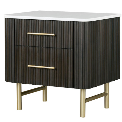 Acme Clayten Wood 2-Drawer Nightstand with Marble Top in White & Espresso