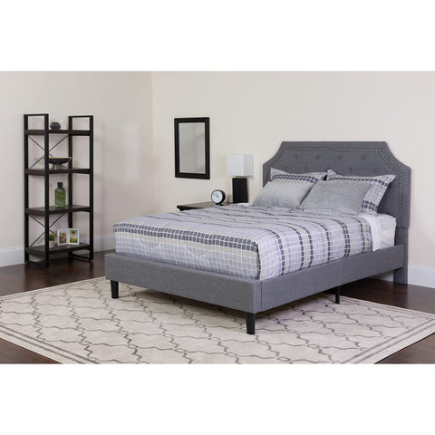 Flash Furniture Brighton Twin Size Tufted Upholstered Platform Bed in Light Gray Fabric with Pocket Spring Mattress