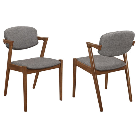 Coaster Home Furnishings - Malone - Set of 2 Fabric & Wood Arm Chairs - Armrests, Open Back, Padded Backrest and Seat - Mid-Century Modern - Dining Room and Kitchen - Brown and Dark Walnut - 105352