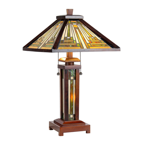 Chloe Lighting CH33359WM15-DT3 Tiffany-Style 3 Light Mission Double Lit Wooden Table Lamp Shade 3, 15" x 15" x 25.6"