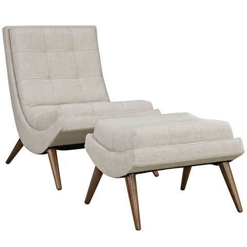 Modway Ramp Fabric Upholstered Lounge and Ottoman 2-Piece Set in Sand