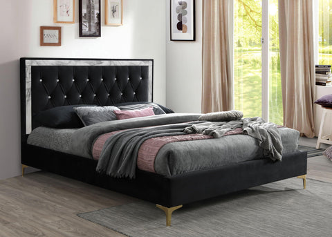 Acme Rowan Crystal-Like Tufted Fabric Eastern King Platform Bed in Black