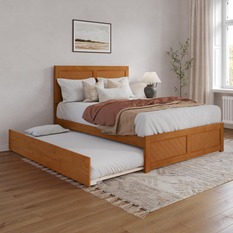 AFI, Canyon Queen Platform Bed with Matching Footboard & Twin XL Trundle, Light Toffee
