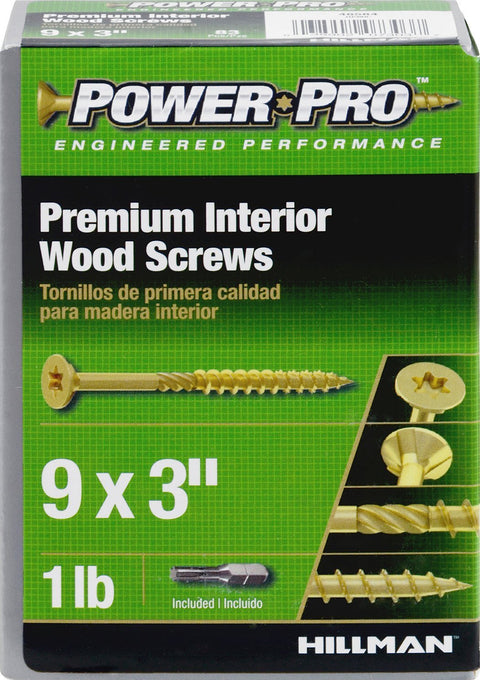 Hillman Power Pro No. 9 x 3 in. L Star Flat Head Yellow Zinc-Plated Stainless Steel Wood Screws