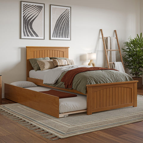 AFI, Nantucket Twin XL Platform Bed with Matching Footboard and Twin XL Trundle, Light Toffee