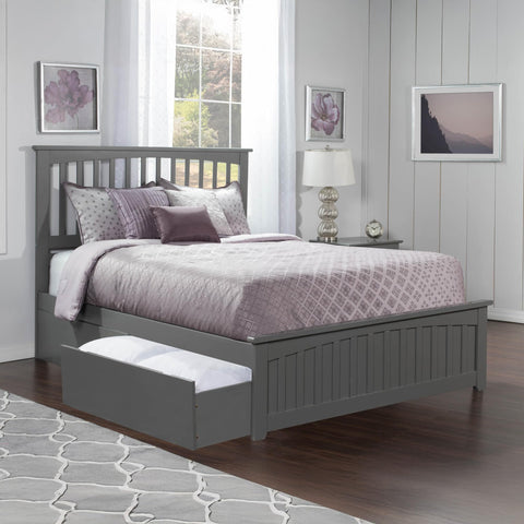 AFI, Mission Queen Platform Bed with Matching Footboard, Storage Drawers, and Attachable USB Charger, Grey