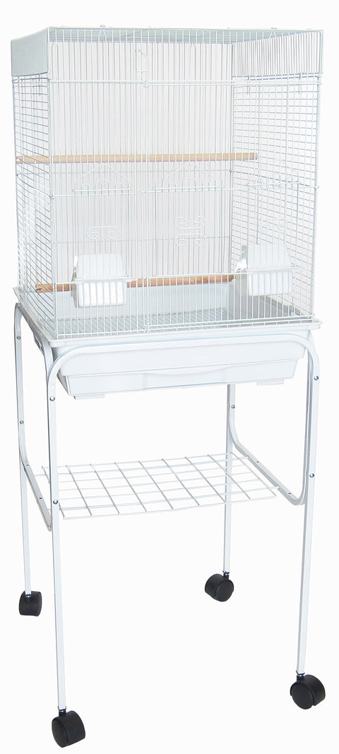 YML 5824 3/8" Bar Spacing Square Top Bird Cage with Stand, 18" x 14"/Small, White