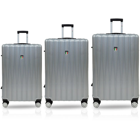 TUCCI Italy BARATRO 3PC Hardside Luggage Set (20", 24", 28") - Silver