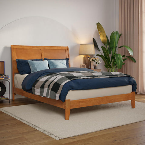 AFI, Portland Full Solid Wood Low Profile Platform Bed, Light Toffee